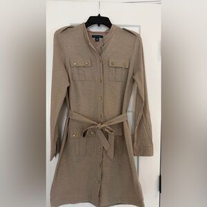 Tommy Hilfiger Taupe Utility Shirt Dress with Tie Waist